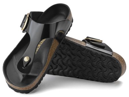 Birkenstock: Gizeh Big Buckle in High Shine Black on Sale