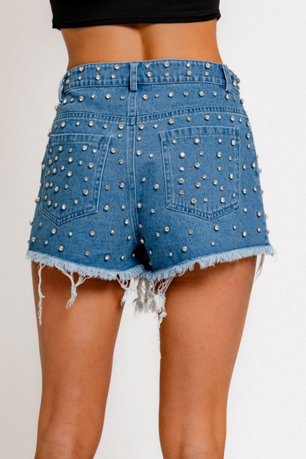 Headed Home Rhinestone Denim Shorts For Sale