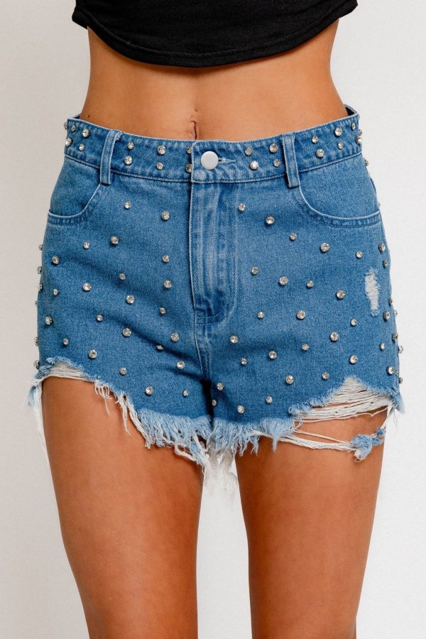 Headed Home Rhinestone Denim Shorts For Sale