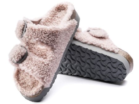 Birkenstock: Arizona Platform Big Buckle in Teddy Crystal Rose Shearling Online Sale