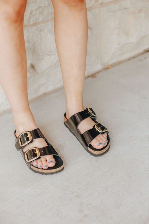 Birkenstock: Arizona Big Buckle in High Shine Black Sale